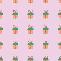 Simple seamless pattern with Christmas gifts. Festive trendy decorative pink gift boxes. Hand drawn modern vector texture