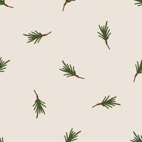 Simple seamless pattern with fir twig. Conifer branch texture. Winter season concept. Hand drawn vector texture for wallpaper, prints, wrapping, textile