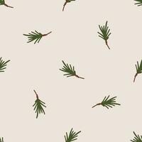 Simple seamless pattern with fir twig. Conifer branch texture. Winter season concept. Hand drawn vector texture for wallpaper, prints, wrapping, textile