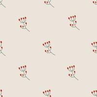 Simple seamless pattern with rowan twig on beige background. Hand drawn vector texture for wallpaper, prints, wrapping, textile