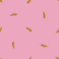 Simple seamless pattern with golden leaves on pink background. Hand drawn vector texture for wallpaper, prints, wrapping, textile