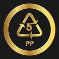 Recyclable plastic PP Simple gold icon on product packaging and box vector