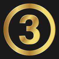 Gold icon with number three Concept of internet icon vector