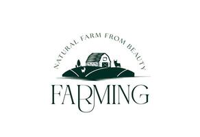 Vintage green farming logo with farm animals vector