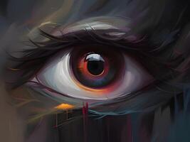 AI generated eye in a dark. illustration photo