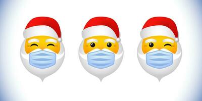 Set of Santa icons with medical masks. Modern buttons. Creative emoticons vector