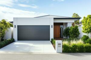 Exterior front facade of new modern Australian style home, residential architecture, AI Generated photo