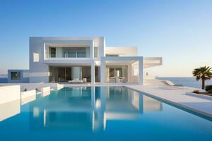 Exterior of luxury and modern beautiful minimal villa with swimming pool, AI Generated photo