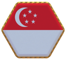 singapore flagga i sexhörning form med guld gräns, stöta textur, 3d tolkning png