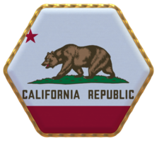 State of California Flag in Hexagon Shape with Gold Border, Bump Texture, 3D Rendering png