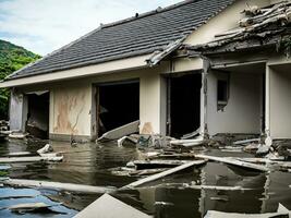 a destroyed house by the earthquake. photo