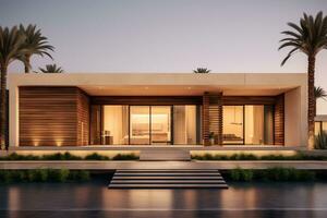 Exterior of beautiful modern minimal cubic house style, luxury residential architecture, Ai Generated photo