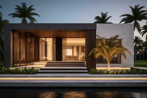 Exterior of beautiful modern minimal cubic house style, luxury residential architecture, Ai Generated photo