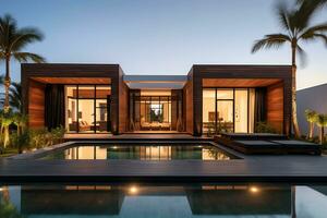 Exterior of beautiful modern minimal cubic house style, luxury residential architecture, Ai Generated photo