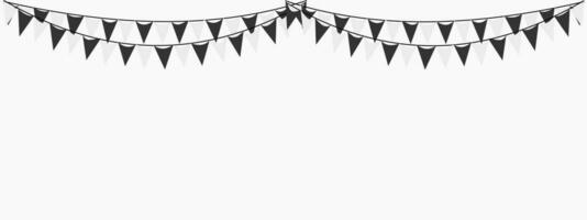 Black and white silhouettes of bunting flags. Vector Illustration of black-to-grey garlands on a white background.