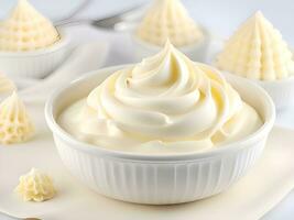 AI generated delicious and nutritious yogurt with fresh cream and whipped cream. photo