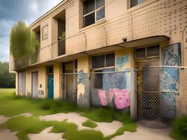 ai generado antiguo abandonado casa en el ciudad foto