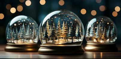 three snow globes with trees inside. ai generative photo