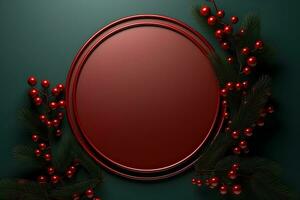 a round frame with red berries on a black background. ai generative photo