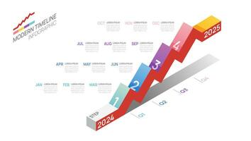 Business Isometric timeline infographic arrow template. Modern milestone element timeline diagram calendar and 4 quarter topics, vector infographics.