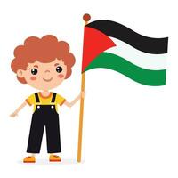 dibujos animados niño con Palestina bandera vector