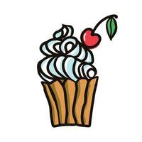 dulce comida vector incompleto ilustraciones de postres macarrón, mollete, pudín, pastel con fruta. mano dibujado vistoso vector ilustración aislado en blanco antecedentes