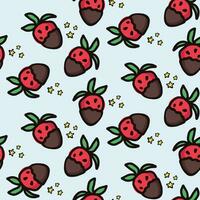 Strawberry fruit with chocolate seamless pattern. Summer berries fruits vector background. Hand drawn doodle illustration for cover, fabric, wallpaper texture, backdrop, birthday invitation.