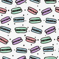 macarrón sin costura modelo con dulce alimento. mano dibujado vistoso pastel vector ilustración antecedentes para superficie diseño, textil, tela, álbum de recortes o fondo de pantalla.