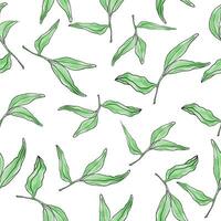 Floral watercolor seamless pattern, hand drawn greenery repeat pattern for textile. Tea leaves retro background. Elegant fabric on white background Surface pattern design vector