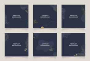 abstract background design for social media insta story feed post. dark blue brown gold scribble shape hand drawn object. copy space for text. square flyer banner vector