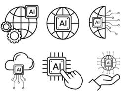 conjunto de icono vector artificial inteligencia sistema íconos conjunto en contorno estilo para web y móvil aplicación