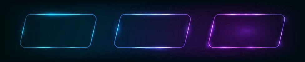 Neon rounded parallelogram frame vector