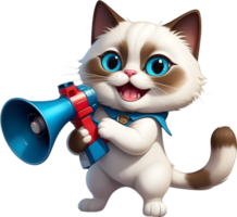 AI generated cartoon cat with a megaphone ai generative png