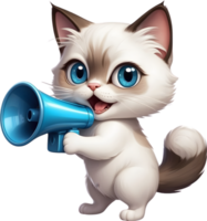 AI generated cartoon cat with a megaphone ai generative png