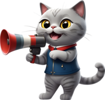 AI generated cartoon cat with a megaphone ai generative png