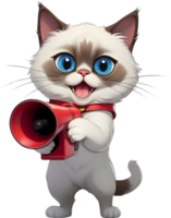 AI generated cartoon cat with a megaphone ai generative png