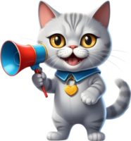 AI generated cartoon cat with a megaphone ai generative png