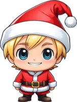 ai généré dessin animé Père Noël claus personnage avec bleu yeux et une rouge chapeau png