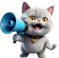 AI generated cartoon cat with a megaphone ai generative png