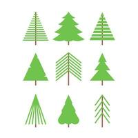 Green spruces set. Geometric tree vector illustrations for card, design, pattern