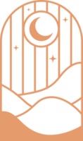 désert boho logo avec Montagne et lune paysage. bohémien vallée. abstrait esthétique conception. arc avec contour Voyage graphique décoration png