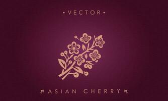 Minimalist Cherry Blossom Branch on Burgundy Vector