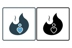 passion icon. fire with heart. icon related to core values. solid icon style. simple vector design editable