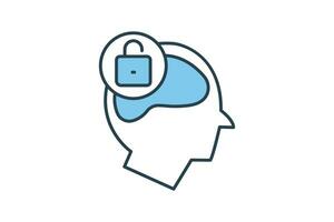 open minded icon. head with open padlock.  icon related to core values. flat line icon style. simple vector design editable