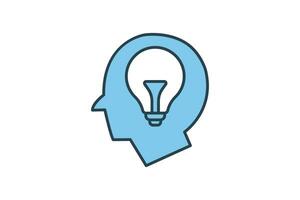 creativity icon. head with light bulb.  icon related to core values, idea, business. flat line icon style. simple vector design editable