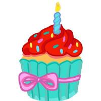 cupcake with bow and candle line art doodle vector