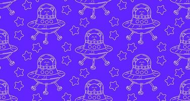 Beaded pattern in doodle style. Vector background with cat character in space. Cute space cats. Wrapping paper, print, wallpaper.