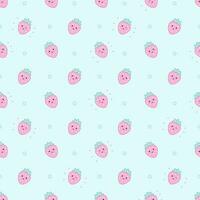 Seamless pattern of cute kawaii style strawberry and simple flowers vector