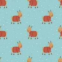 Seamless childish pattern with cute deer in sweater . Creative kids city texture for fabric, wrapping, textile, wallpaper, apparel vector