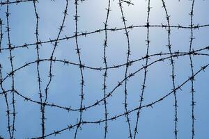 Wire mesh fence with sky photo